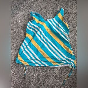 Lands' End Teal and White Striped Swimsuit -TOP ONLY
